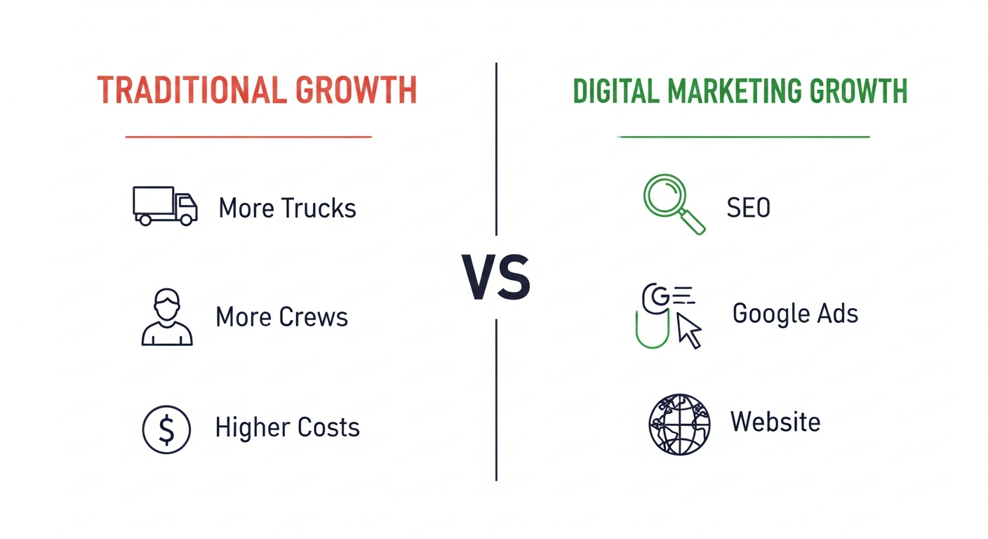 Digital marketing efficiency compared to traditional crew-based growth strategies