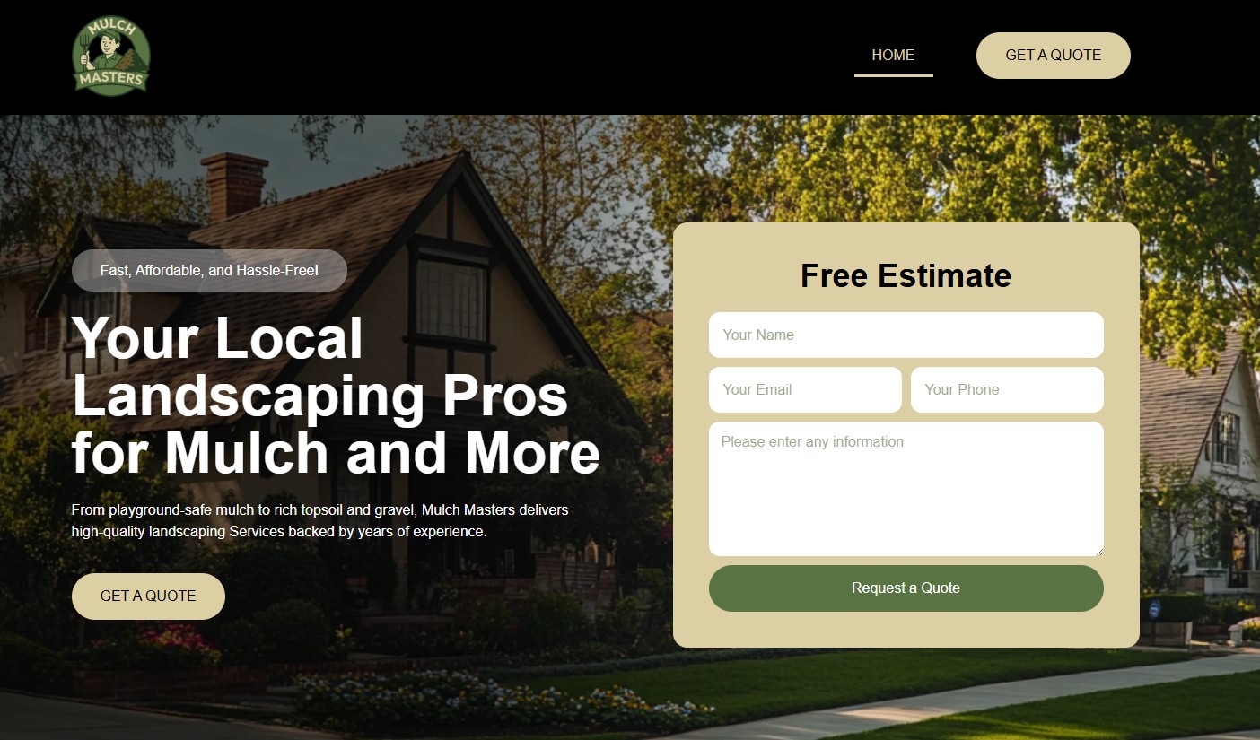 Mulch Masters website designed for lead conversion